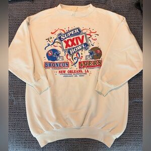 Vintage Super Bowl XXIV Broncos vs 49ers Cream Crewneck Sweatshirt